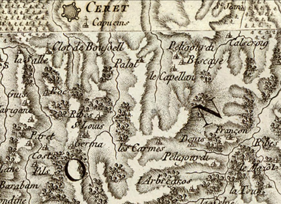 Carte de Cassini (1779) du pays de Céret, en Roussillon