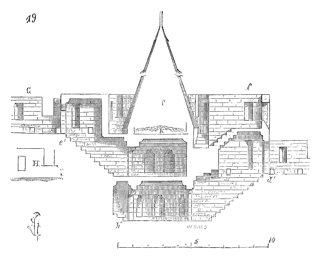 Gravure de Viollet-le-Duc : coupe d’une tour d’enceinte extérieure de Carcassonne et de son échauguette d’angle