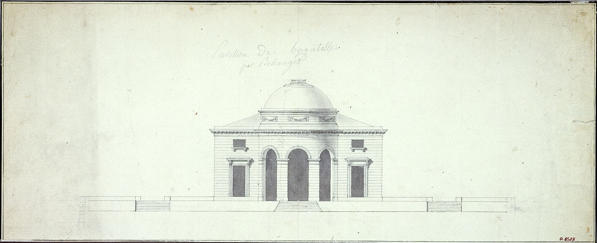 Dessin d’élévation du pavillon de Bagatelle, façade sur les jardins