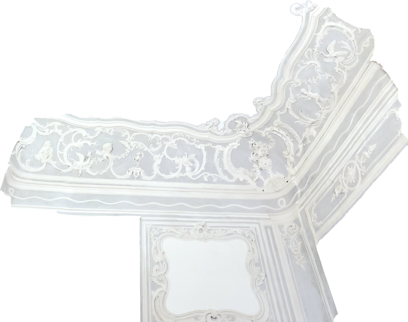 Détail d’un relief de plâtre de l’hôtel d’Arlatan à Aix-en-Provence : coquilles et feuillages ciselés.