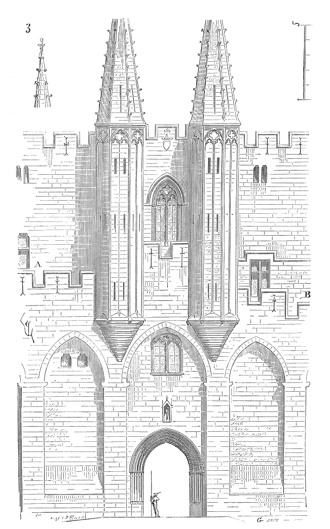 Gravure de Viollet-le-Duc : tournelles et défenses sommitales du Palais des Papes d’Avignon, arcatures portées sur consoles