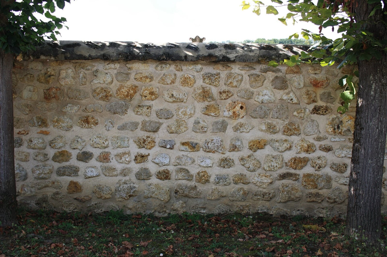 Soubassement de meulière au rocaillage soigné, joints de mortier lissés et soupiraux à ferronnerie
